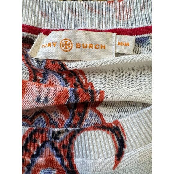 Tory Burch Women’s Paisley Long Sleeve Top Size M Cream Boho Luxury Blouse - Picture 7 of 9